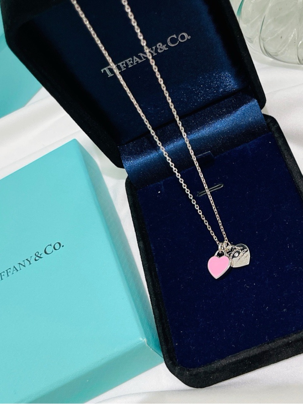 Tiffany & Co. Pink and Silver Heart Pendant Necklace